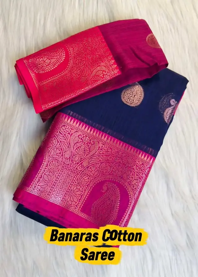 Banaras Cotton Saree – Dark Blue